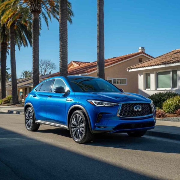 Inifiniti Certified Collision Repair blue suv parked Infiniti Certified Collision Repair blue suv parked