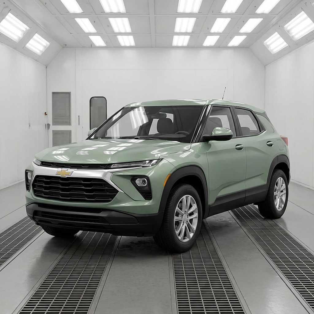 Chevrolet Certified Collision Repair green equinox in painbooth