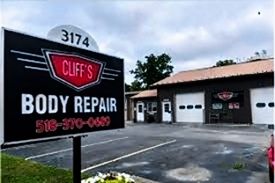 Cliffs-body-repair-sign-in-front-3174-Amsterdam-Rd-Scotia-NY